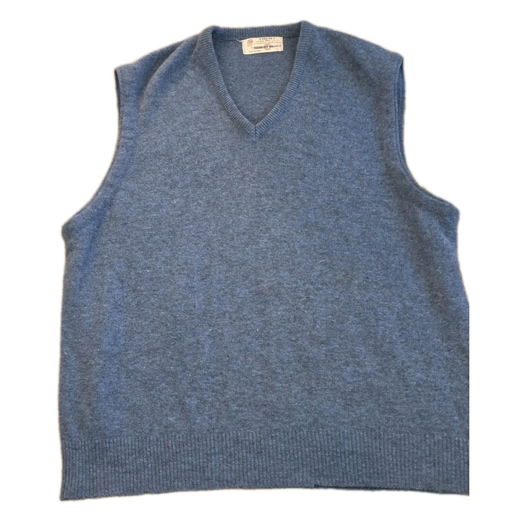Vintage Trent by Robert Bruce Sweater Vest Size Large Blue Virgin Lambswool